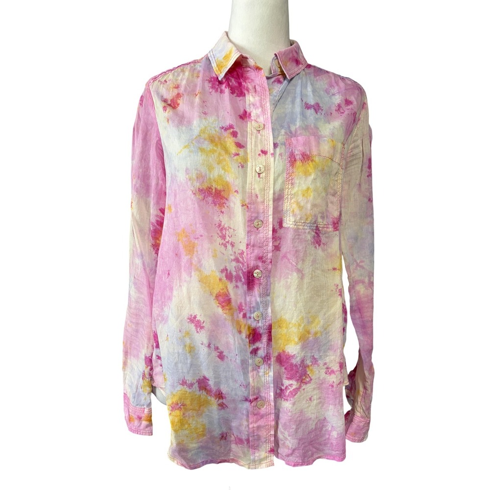 Pilcro by Anthropologie Womens XS Pink‎ Tie Dye Cotton Button Up Tunic Shirt